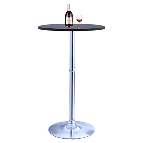 Duhome Mesa alta MDF, mesa de bar redonda de 60 cm, con estructura de acero, para cocina, salón, balcón, jardín, color negro