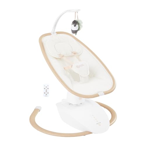 Babymoov Balancín eléctrico para bebé Swoon Hoop - Diseño elegante - Asiento de 90° - 5 movimientos de balanceo - Arco de juego y Reductor para recién nacido incluidos