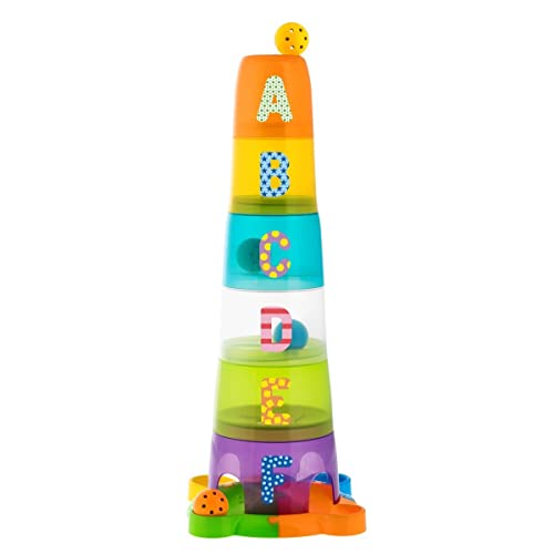 Chicco Super Torre Aplilable, Juguete de Puzzle Vertical de 62 cm de Alto, Piezas Para Encajar, Incluye 6 Bolas de Colores y 6 Cubos Apilables, Bebés y Niños 1 Año