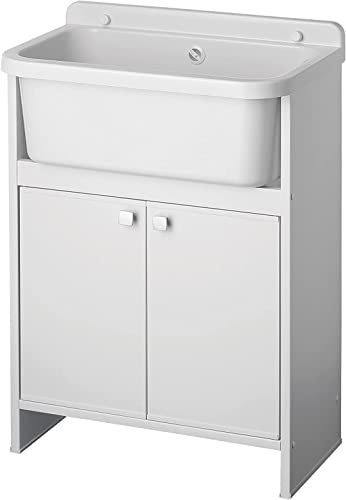 Negrari 5001PKCAM - Lavabo ahorro de espacio de resina de PVC, resistente a la humedad, interior/exterior, con mueble de almacenamiento, 55 x 35 x 80 cm, color blanco