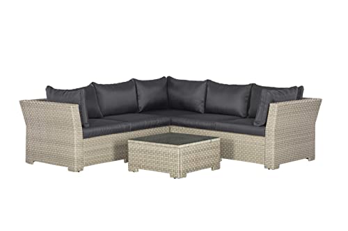 Backyard Furniture Chesterton Luxury Juego de 5 plazas de ratán para jardín con cojines, color negro, 230 x 146 x 67 cm