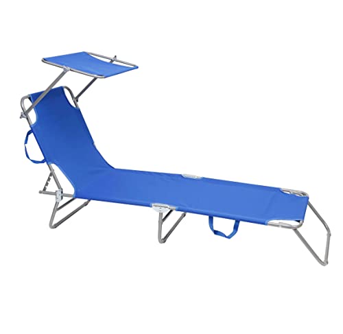 The Secret Home - Tumbona Hamaca Plegable para Playa, Jardín, Terraza - Color Azul Marino - Silla Hamaca con Parasol Multiposiciones de Metal - 3 Posiciones