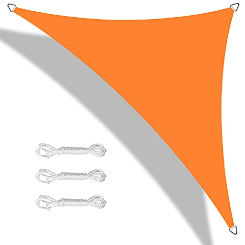 Teynewer Toldo Triangular Impermeable de 5 x 5 x 5 m para Exteriores, jardín, Patio, Fiesta, 98% de Bloqueo UV, toldo con Cuerda Gratis, Color Naranja