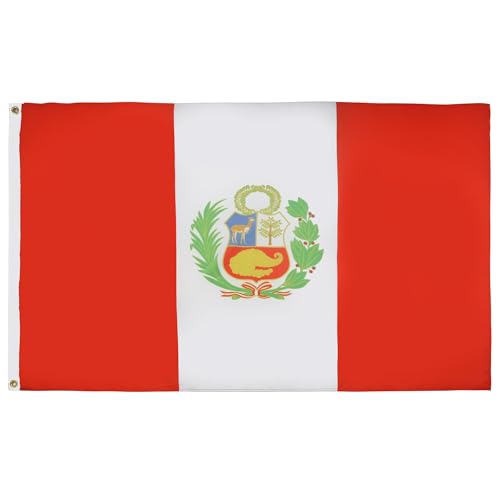 AZ FLAG - Bandera Perú - 150x90 cm - Bandera Peruana 100% Poliéster con Ojales de Metal Integrados - 110g - Colores Vivos Y Resistente A La Decoloración