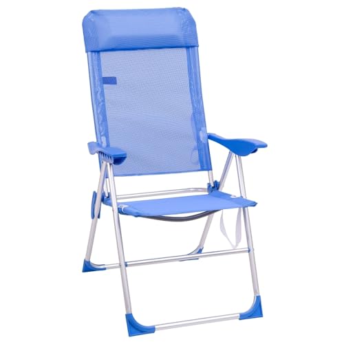 LOLAhome Sillón de Playa Plegable y reclinable de 5 Posiciones de Aluminio y textileno Azul de 63x60x110 cm