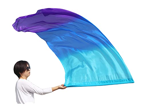 Winged Sirenny 174cm Bandera-poi Profetica Cristiana para Danze Cristiane, Seda Natural Pintado a Mano un Eslabón Giratorio (Turquesa-azul-violeta)