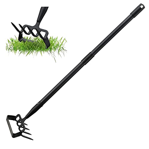 Azadas de jardín para deshierbe, herramientas para azadas de soporte para jardín con anillo ajustable, mango largo y resistente con soporte ajustable para deshierbe