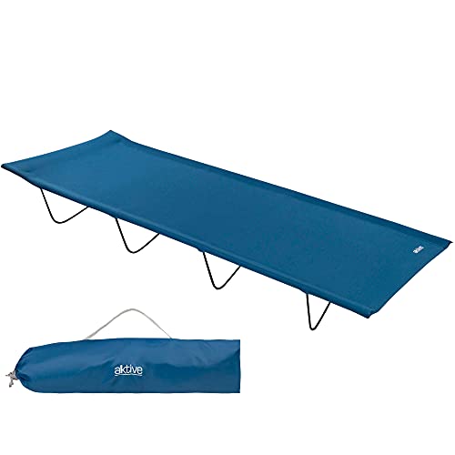 AKTIVE 52859 - Tumbona plegable, cama para camping, playa, exterior, hamaca jardín, resistente, azul marino, 100 Kg, 180 x 60 x 18 cm