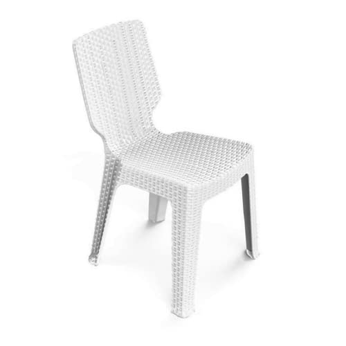 Mondo Viro Juego de comedor blanco de resina ratán silla mesa para jardín y porche (Sedia T-Chair)