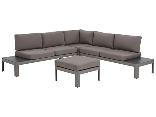 Beliani Conjunto de Muebles de jardín sofá esquinero Modular de Aluminio Gris en Forma de L con otomana 5 plazas Ferentino