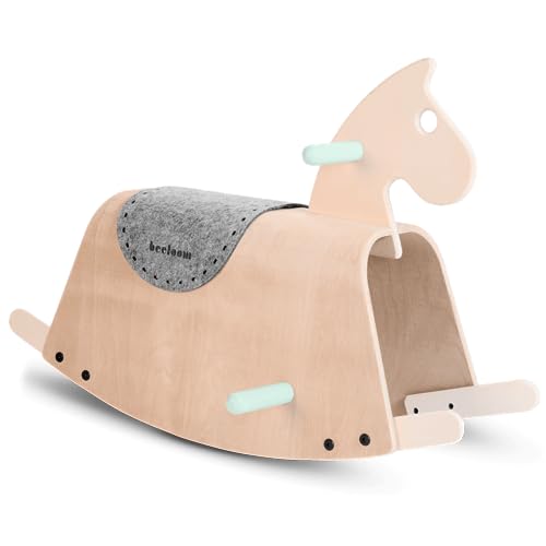 Beeloom - Caballito balancín para bebe de madera natural (diseño caballo mecedora, juguete para equilibrio por niños), 73x36x45 cm, color Verde