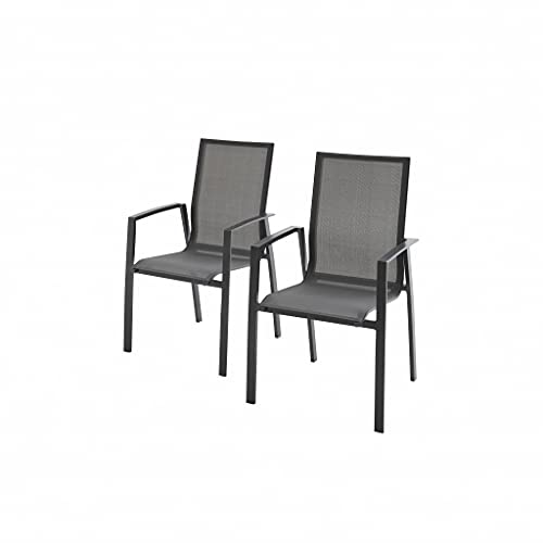 Alice's Garden sweeek - Juego de 2 sillas - Washington - Aluminio Antracita y textileno Gris Oscuro, apilables