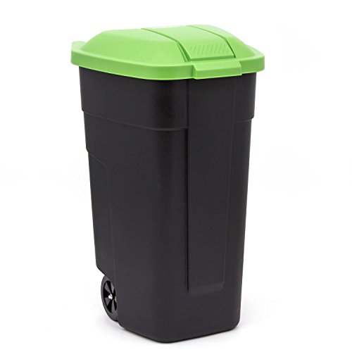 CURVER Cubo de basura con ruedas (110 L), color negro y verde