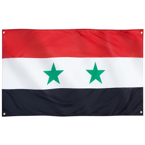 Runesol Bandera de Siria, 91x152cm, 3 x 5ft, 4 Ojales, Bandera Siria, Eid, Bandera de la República Árabe de Sitia, العلم السوري, Día de la Independencia, Interior, Exterior