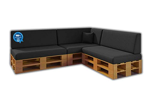 MICAMAMELLAMA Pack Ahorro Conjunto 8 Cojines para Sofa de palets/europalet 3 Asientos + 3 Respaldos + Rinconera + Cojin | Desenfundable | Interior y Exterior | Color Gris Nautico | 100% Impermeable