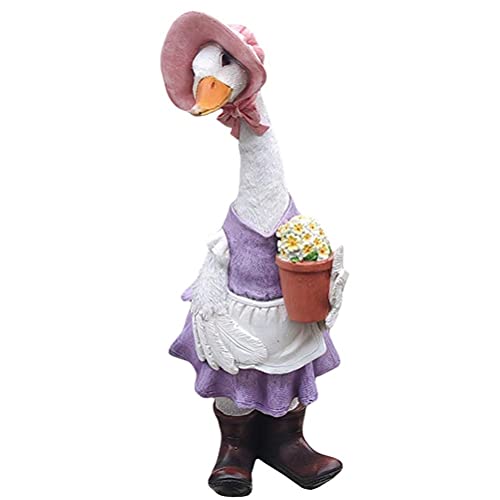 WINBST Figura decorativa de pato de resina con delantal y sombrero de paja para jardín, cartel de bienvenida, pato trabajador para jardín, decoración de jardín, resistente a la intemperie