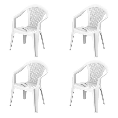 Duramax Blanco Juego de 4 sillones de plástico de bambú, para Interiores y Exteriores, jardín, Patio, Comedor, hogar y Fiesta, duraderos, Resistentes a la Intemperie y apilables, Color