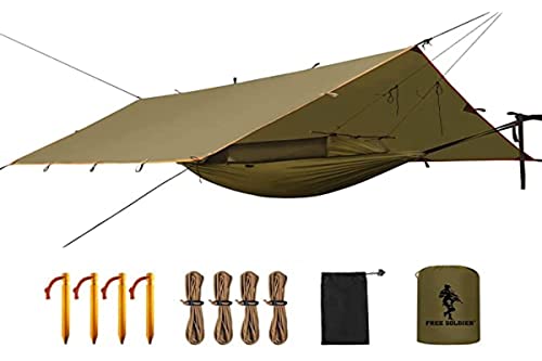 FREE SOLDIER táctico de Camping Hamaca con Tarp Kit Multipurpose Portable Impermeable Cama de Colgar con cobertizo