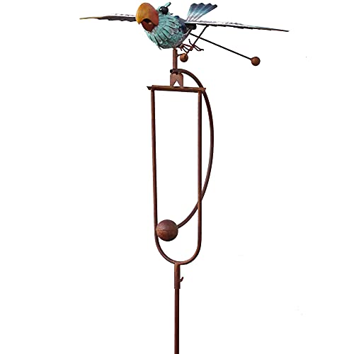 Matches21 - Figura de balancín de viento, carillón de viento, decoración de jardín, figura de animal, loro, pájaro, con bola de metal y estaca de metal, 1 unidad, 130 cm