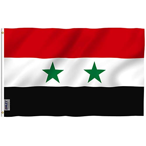 Anley Fly Breeze Bandera de Siria de 3x5 pies - Color Vivo y Resistente a la decoloración UV - Encabezado de Lona y Doble Costura - Banderas de la República Árabe Siria Poliéster con Arandelas