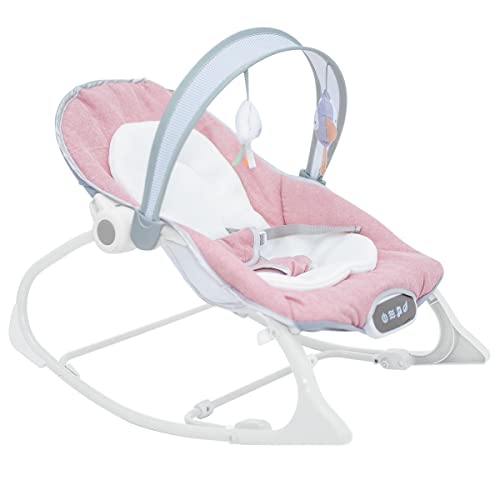 Olmitos- Hamaca multifunción para bebés - Hamaquita 2 en 1 con balancín Mecedora de 0 a 18 kg - vibración y Sonido - Incluye Arco de Juguetes (Rosa)