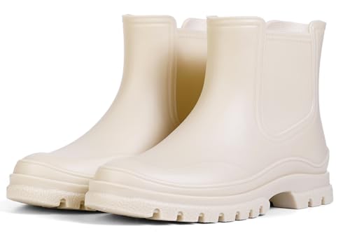 Meik Mangni Botas de Agua Mujer Botas Para La lluvia Impermeable Chelsea Botas de Antideslizante Botas de Caucho Rain Boots para Exteriores Zapatos De Jardin,Caqui, Talla:38 EU
