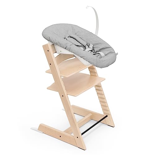 Silla Tripp Trapp de Stokke (Natural) con Newborn Set (Gris) - Para recién nacidos hasta 9 kilos - Acogedor, seguro y fácil de usar
