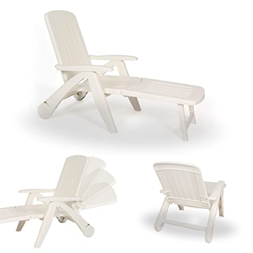 Tumbona Cancún Blanco 100% Reciclable. Muy cómoda y práctica por ser Plegable jardín, terraza, Piscina, Playa... Permite reclinarse para Tomar relajantes baños de Sol