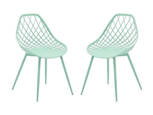 Vente-unique - Lote de 2 sillas de jardín de Polipropileno con Patas de Metal - Verde Almendra - Malaga de MYLIA