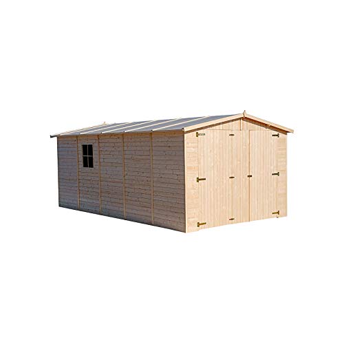 Generico - Garage exterior madera 500 x 300 x 222/192 cm madera de pino 19 mm grueso sin tratamiento