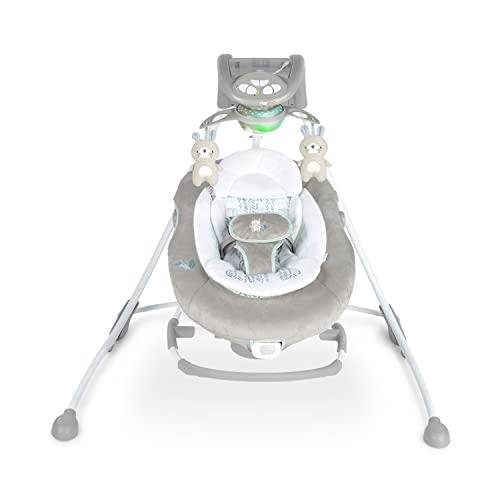 Ingenuity, InLighten Cradling, Hamaca columpio y balancín para bebés Spruce 2 en 1 con vibraciones, 6 velocidades de balanceo y 3 direcciones, asiento reclinable y lavable, USB, 0-9 Meses