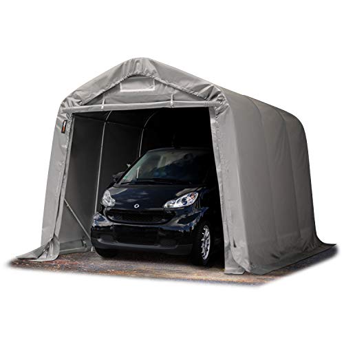 Carpa Garage 2,4x3,6 m PVC 800 N Garaje portátil Cobertizo Compacto de Almacenamiento Refugio 100% Impermeable Gris