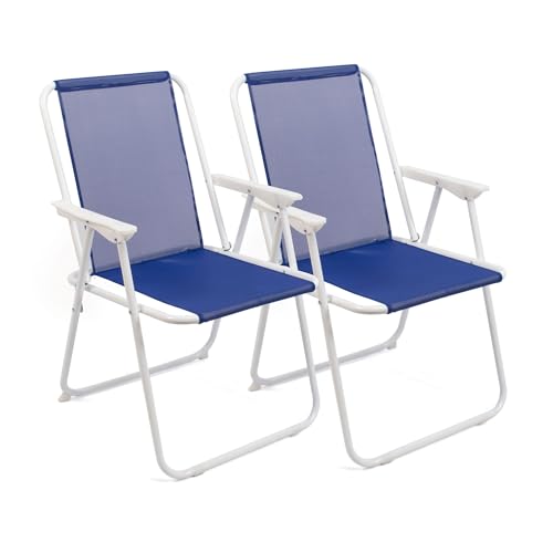 THE SECRET HOME - Pack de 2 Sillas de Playa Plegables - Silla en Metal y Poliéster - Asiento Ideal para Playa, Jardín, Terraza (Modelo 1 - Azul Oscuro)