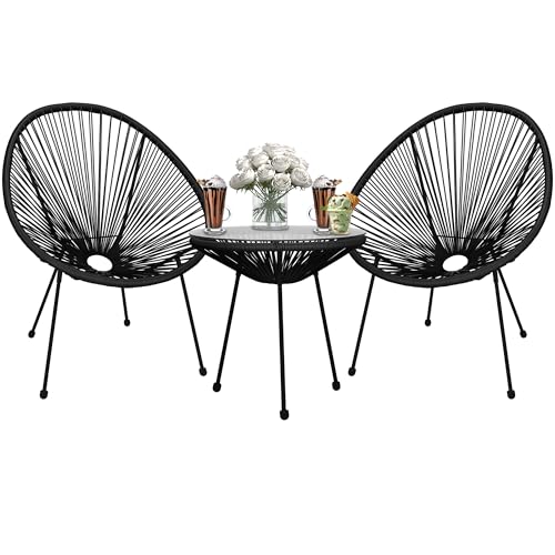 SPRINGOS Juego de 2 sillas de jardín Acapulco de ratán sintético con mesa de cristal
