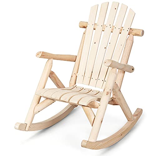 GIANTEX Mecedora de jardín, mecedora de madera, sillón de relax, sillón de relax, silla de jardín, silla de relax, silla de madera, silla de madera rústica para porche, jardín, balcón, natural