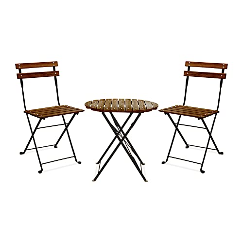 FRANKYSTAR Avolio Bistrò - Juego de jardín con mesa y 2 sillas plegables de acero y madera con acabado efecto teca. Bistrot set de exterior de estilo retro