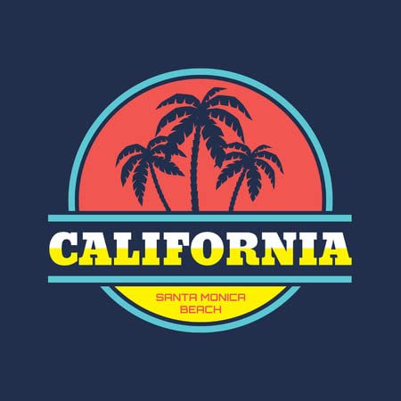 Cuadro en lienzo de 40 x 40 cm: California Santa Mónica Beach – Vector Ilustration Concepto Vintage – Estilo gráfico para camiseta y otros productos impresos (38113074)