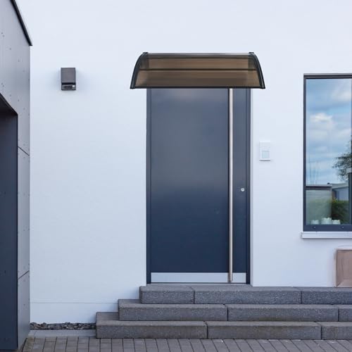 [en.casa] Marquesina para Puertas Tejadillo de Protección Toldo Exterior Terraza Techo para Balcón Diseño Arqueado de Policarbonato Aluminio 120 x 80 cm - Negro y Marrón