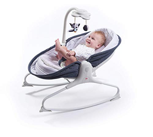 Tiny Love Rocker mecedora bebé, 0+ meses, hasta 9 kg, balancín con vibración relajantes y arco de juego musical, reclinable en 3 posiciones, para bebés 0-6 meses, color Denim