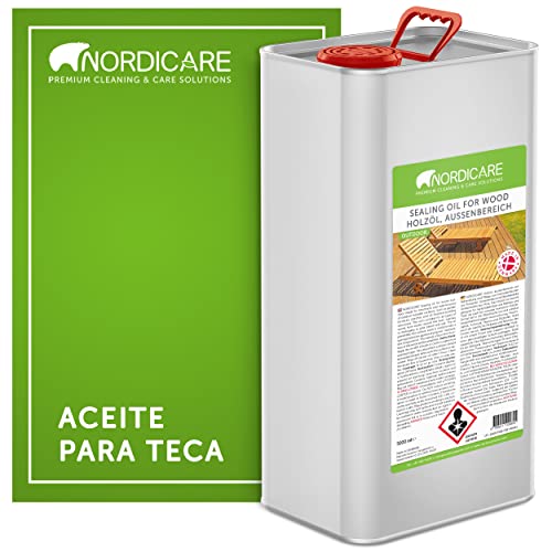 Nordicare Aceite para madera exterior [5L] Aceite para teca, roble, acacia o alerce | Aceite para la protección de la madera en exteriores | Aceite de teca para muebles de jardín