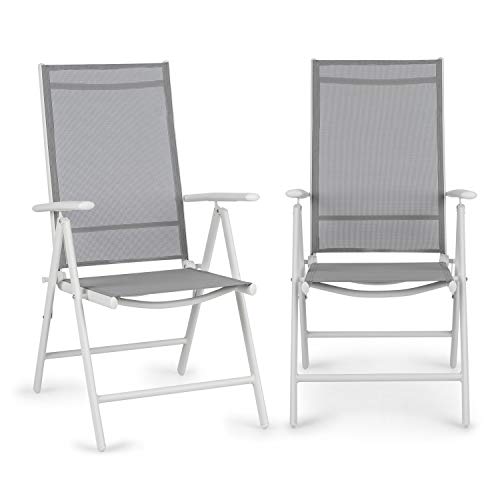 Blumfeldt Almeria Garden Chair - Dos sillas de jardín, Plegables, Estructura Aluminio, Protección Pintura en Polvo, Tela 2x2 MTS. de Secado rápido, Respaldo 7 Posiciones, Blanco/Gris Claro