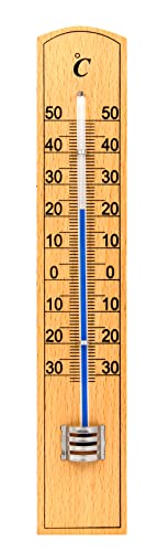 Termómetro en madera de haya, termómetro analógico, para exterior (jardín, terraza...) e interior (dormitorio, salón...). Confiable y económico