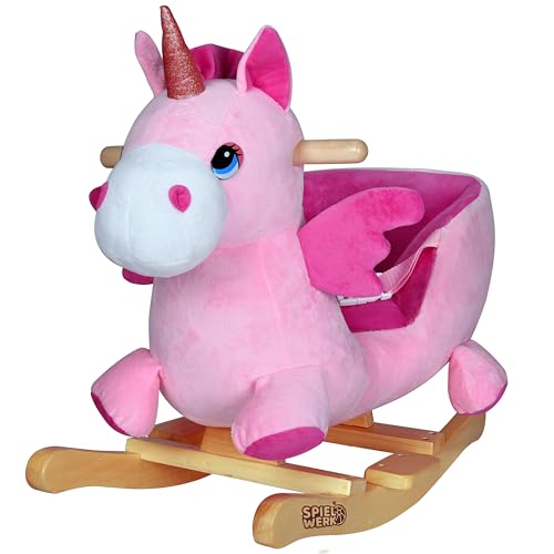 Deuba Peluche Balancín para Niños Unicornio Mecedor Rosa con Sonido y Cinturón de Seguridad Juguete Bebé