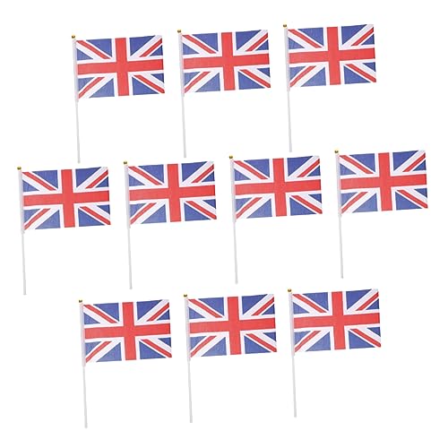 BESPORTBLE 10 Piezas Gran Bretaña ondeando la bandera decoración banderas británicas de mano bandera nacional del reino unido ornamento banderilla banderas nacionales con asta