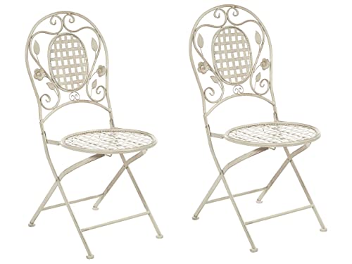 Conjunto de 2 sillas de balcón Hierro Blanco Crema Metal Envejecido Plegable Exterior Resistente a los Rayos UV Estilo Retro francés Bivio