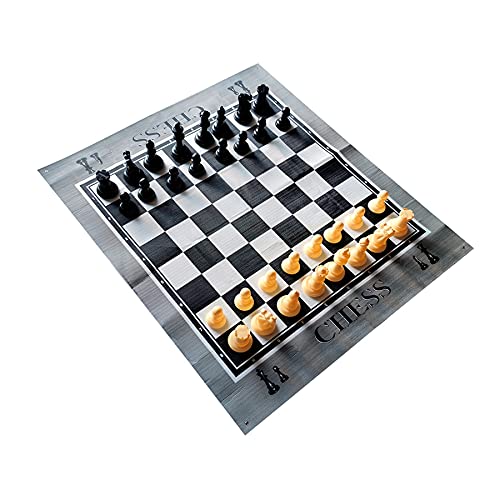 Ajedrez de jardín XXL, ajedrez al aire libre, ajedrez de jardín con 32 piezas de ajedrez, ajedrez gigante, gran campo de juego con patrón de tablero de ajedrez