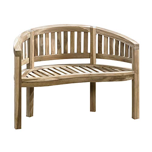 Ambientehome Banco banana de dos asientos de madera de teca, banco de jardín de madera de teca, aproximadamente 120 cm de ancho