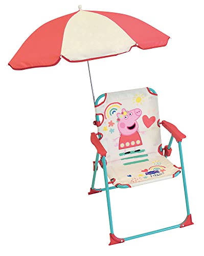 Fun House Peppa Pig-Silla Plegable de Camping Dimensiones: 38,5 x 38,5 x 37,5 cm + sombrilla de 65 cm de diámetro para niños, Acero aleado, Multicolor, Enfant