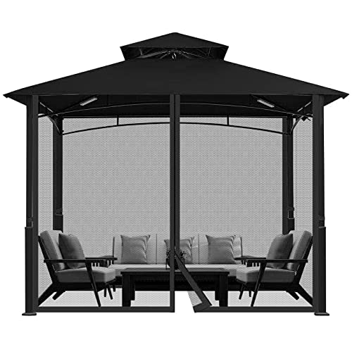 Mosquitera para cenador al aire libre, toldo de jardín y patio, mosquitera universal, 4 paneles con cremallera para pérgola (360 x 360 x 230 cm, negro)