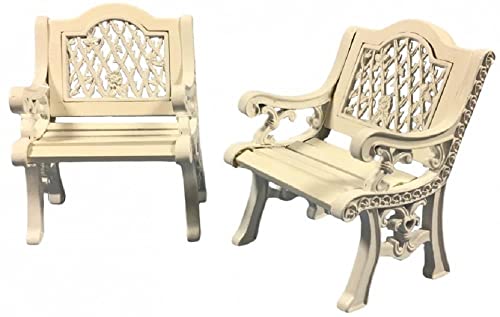 Melody Jane Casa de muñecas de hierro fundido blanco y sillas de jardín de madera muebles de patio de jardín en miniatura